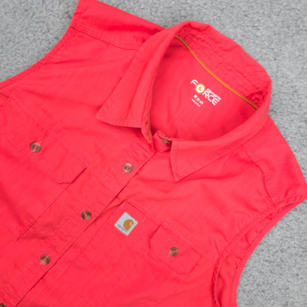 Carhartt Force Womans Work Utility Sleeveless Shirt Top Button Up Red‎ Size M